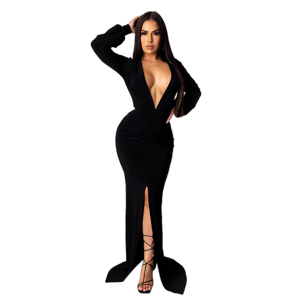 Women's Large V-neck Slim-fit Nightclub Evening Dress - Sculptify™