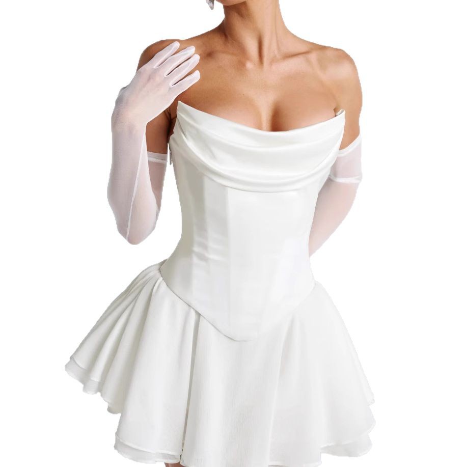 French Solid Color Tube Top Dress With Sleeves - Sculptify™