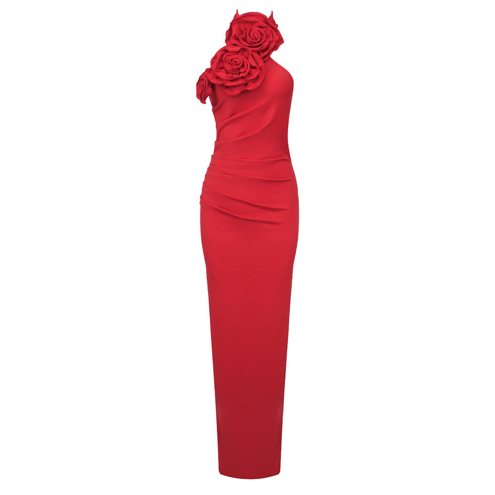 New Style White Ribbon Flower Halter Long High Sense Dress - Sculptify™