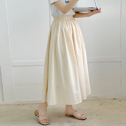Casual Pure Cotton Flared Midi Skirt