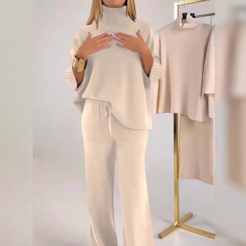 Stylish Casual Solid-color Knit Turtleneck Womens Set For Warmth - Sculptify™