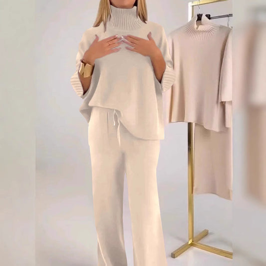 Stylish Casual Solid-color Knit Turtleneck Womens Set For Warmth - Sculptify™
