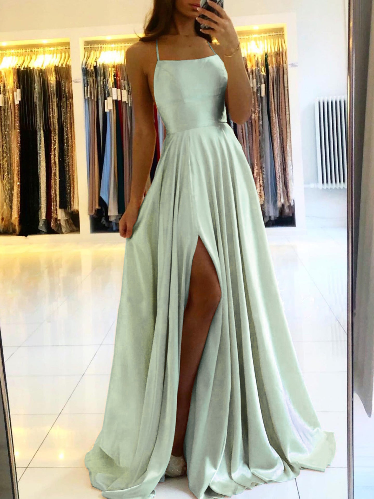 Amazon Long European And American Style Dress Slim Strap Back-to-back Dress High Slit Dance Host Dress - Sculptify™