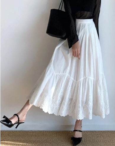 Graceful French-Style White A-Line Skirt