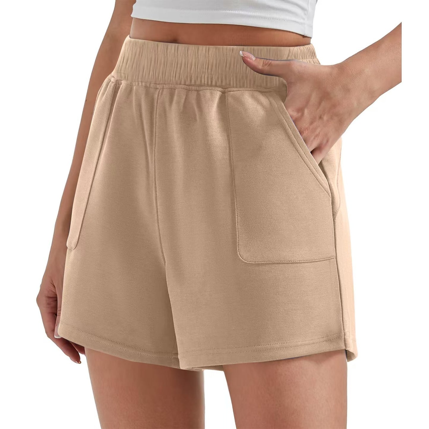 Casual Loose Fit Cream Sports Shorts