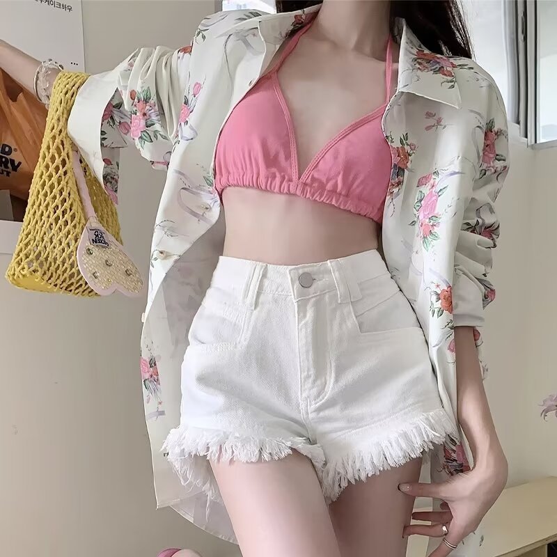 Trendy Summer Frayed Denim Shorts