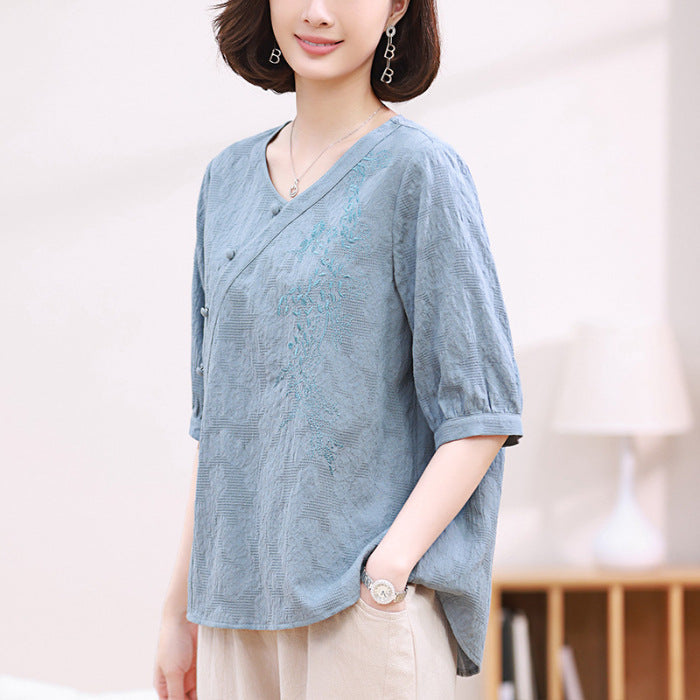 Short Sleeve T-shirt Women's Summer Cotton And Linen Chinese Style Top  Short sleeve t-shirts Sculptify™