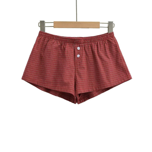 Flowy Plaid Loose Leg Casual Shorts