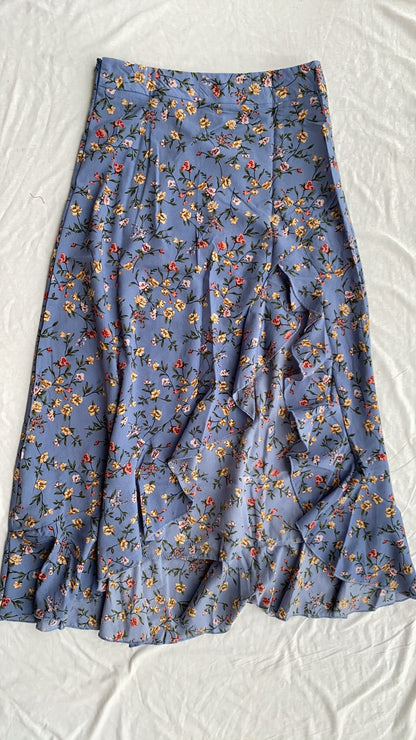 Stylish Ruffle & Side Slit Printed Skirt