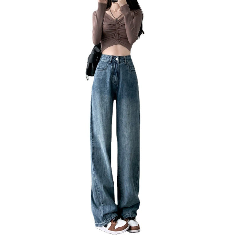 High Waist Draped Wide Leg Jeans