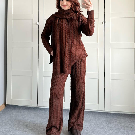 Warm Casual Neck Warmer Top And Pants Sweater Set  Sets Sculptify™