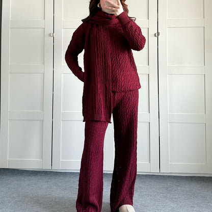 Warm Casual Neck Warmer Top And Pants Sweater Set  Sets Sculptify™