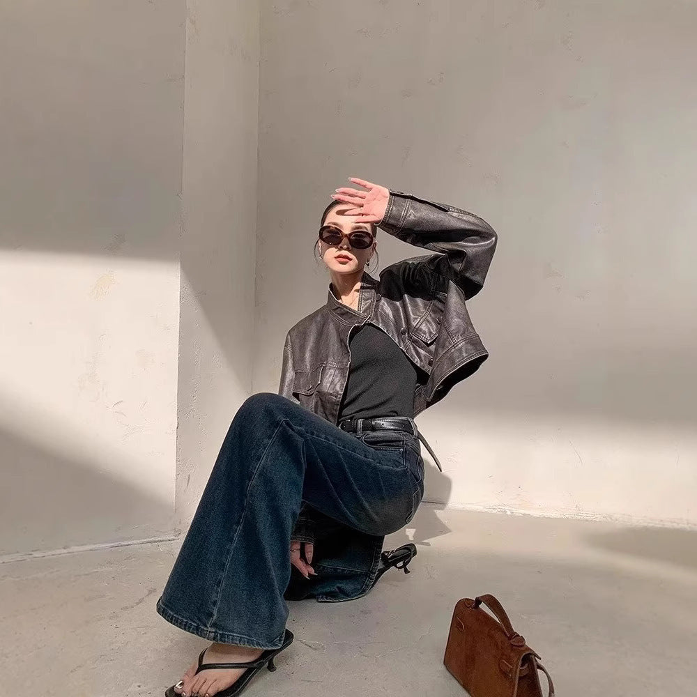 Washed Vintage Mop-Leg Jeans