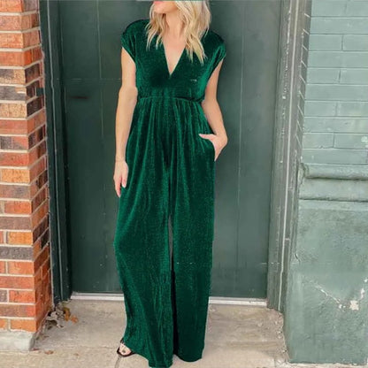 V-neck Short-sleeved High Waist Long Jumpsuit - Sculptify™