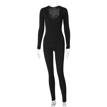 Solid Color Slim Fit Sports Long Sleeve Jumpsuit - Sculptify™