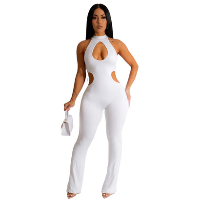 Women's Solid Color Sexy Halter Hollow-out Jumpsuit - Sculptify™