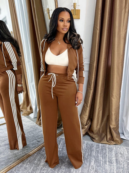 Womens Fashionable Casual Striped Outerwear Set  Sets Sculptify™