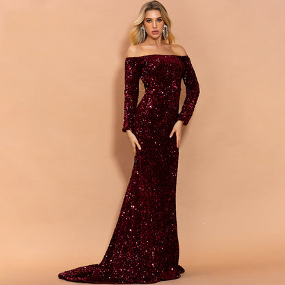Sexy Strapless Long Sleeve Sequins Party Evening Dress - Sculptify™