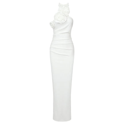 New Style White Ribbon Flower Halter Long High Sense Dress - Sculptify™