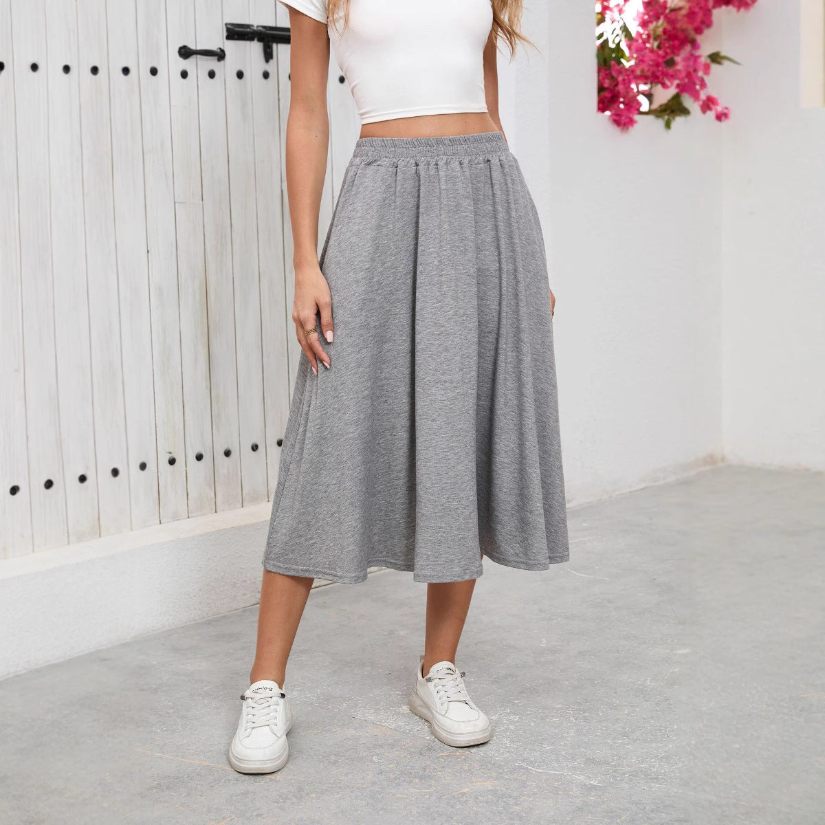 Modern High-Waist Flowy Draped Skirt