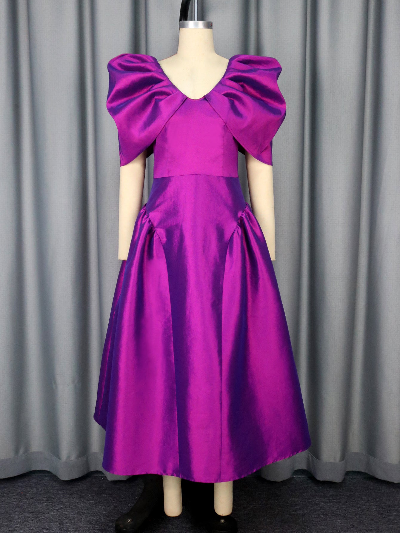 Puff Sleeve Evening Dress A Hem Pleated Banquet Dress - Sculptify™