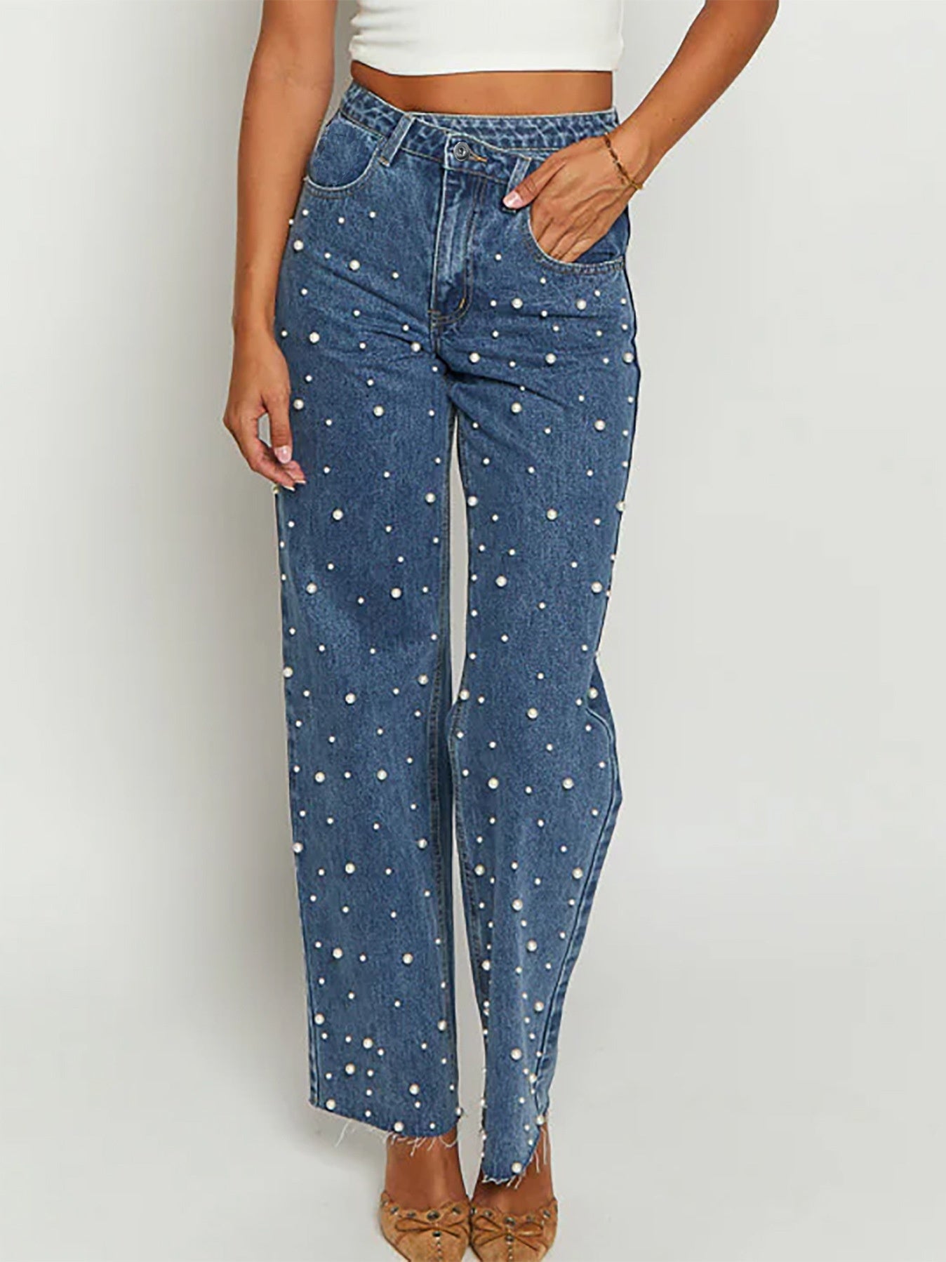 ObliqueGlam Beaded Straight Jeans