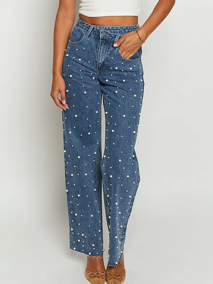 ObliqueGlam Beaded Straight Jeans
