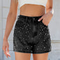 Half-Length Beaded Denim Shorts