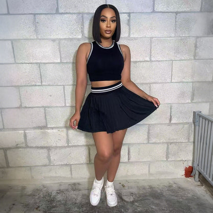 Sleeveless Cropped Tank Top And Casual Pleated Skirt Set - Sculptify™