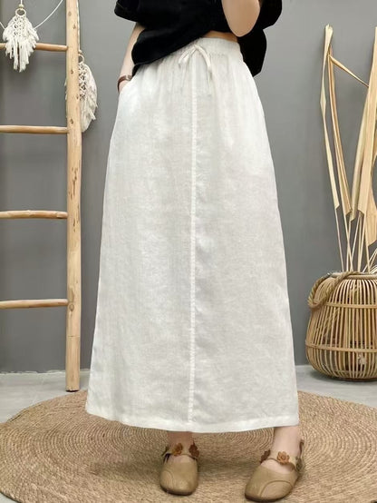 High-Waist Lace-Up Linen Pencil Skirt