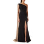 One-shoulder Cloak Slit Black Dress - Sculptify™
