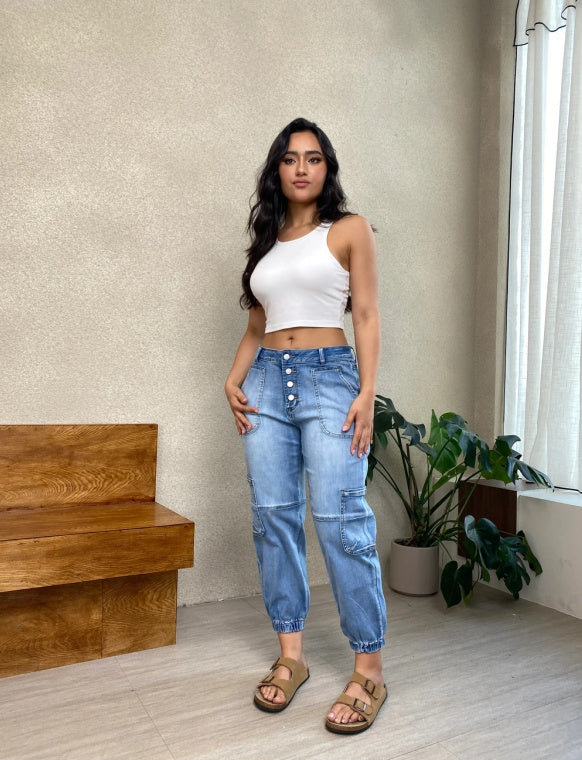 CorsetLace High-Waist Wide-Leg Jeans