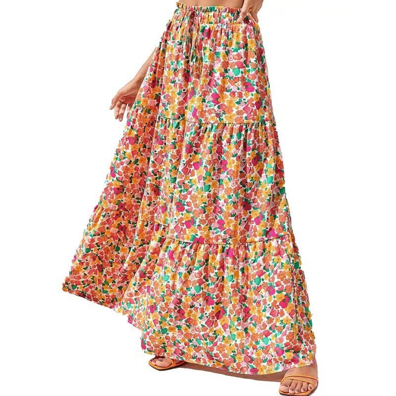 Flowy Floral Print Midi Skirt
