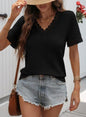 Womens V-neck Casual Waffle-knit Lace-panel Short-sleeve Top  Short sleeve t-shirts Sculptify™