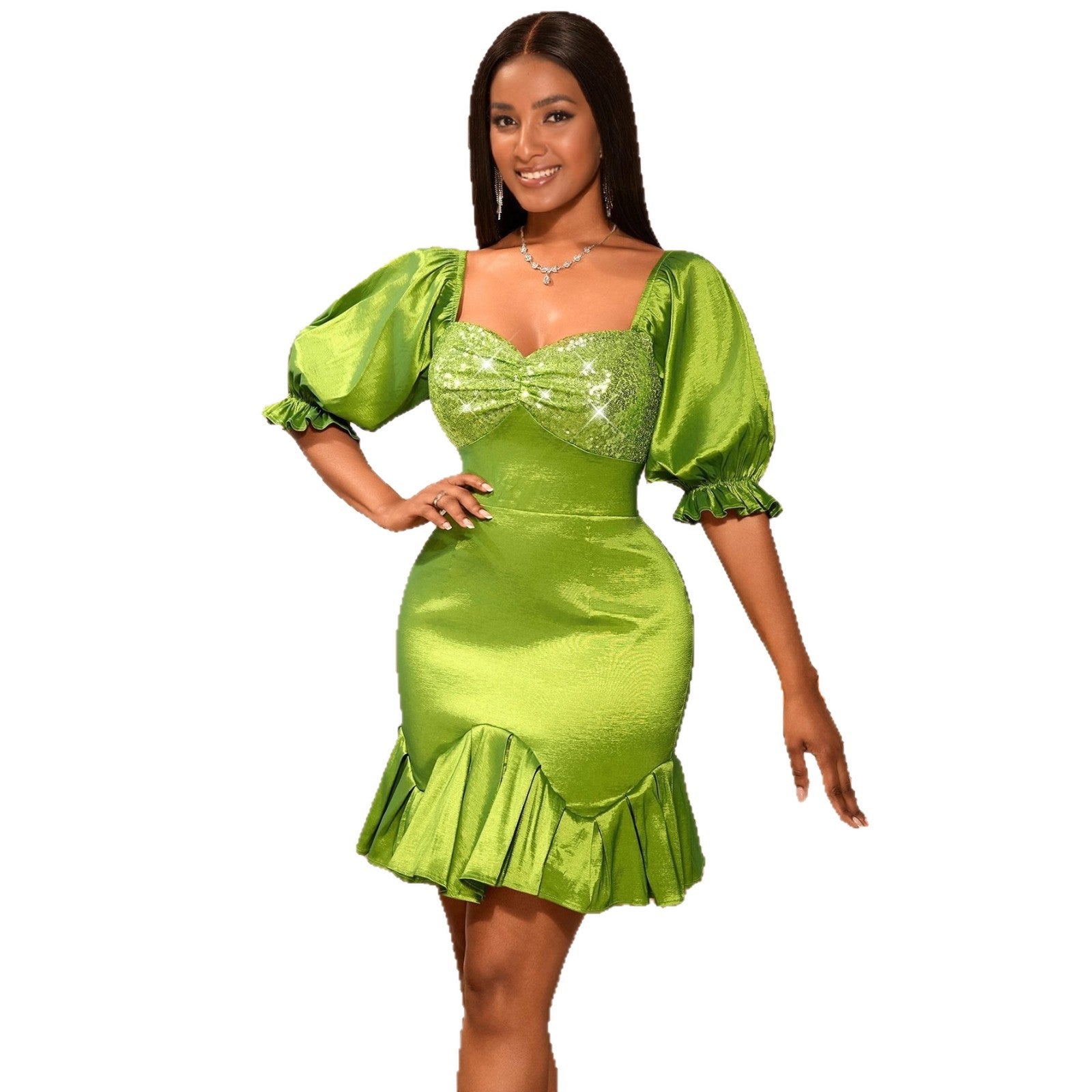 Sequin Stitching Ruffled Banquet Sheath Evening Dress - Sculptify™