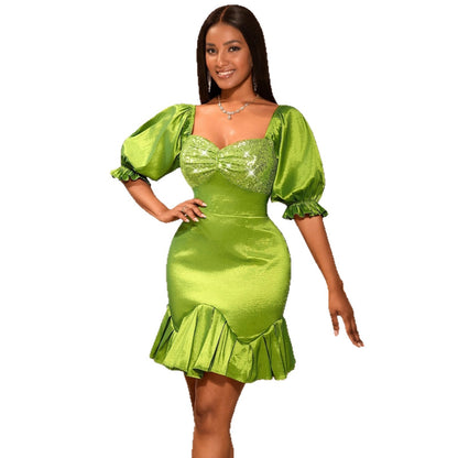 Sequin Stitching Ruffled Banquet Sheath Evening Dress - Sculptify™