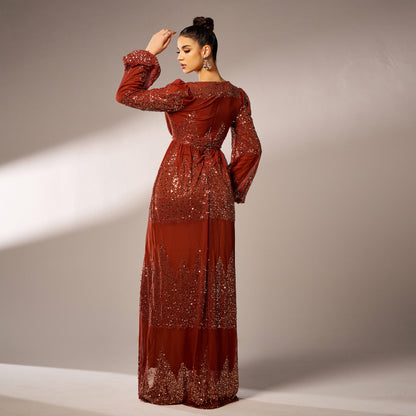Long Sleeve V-neck Sexy Long Sequined Evening Dress - Sculptify™