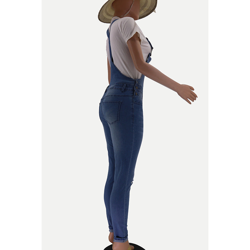 Womens Ripped Washed Denim Overalls - Sculptify™