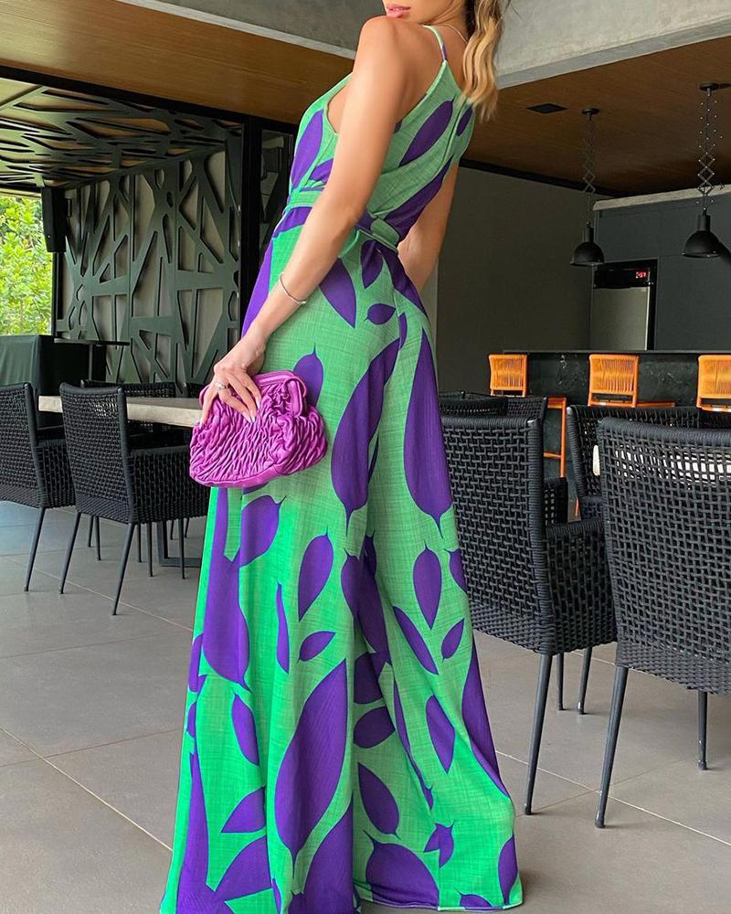 Green Printing Casual Lace Up Jumpsuit - Sculptify™