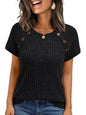 Womens Ribbed Crew-neck Button-panel Short-sleeve Top  Short sleeve t-shirts Sculptify™