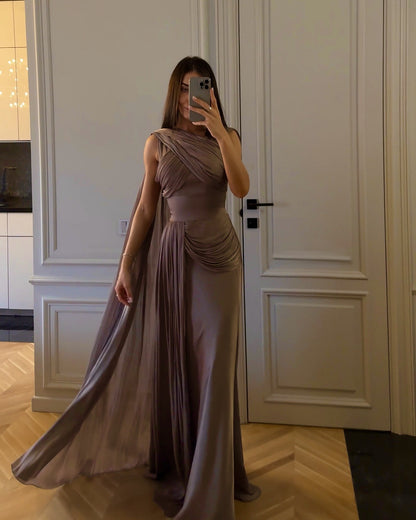 Pleated Ribbon Satin Evening Dress - Sculptify™