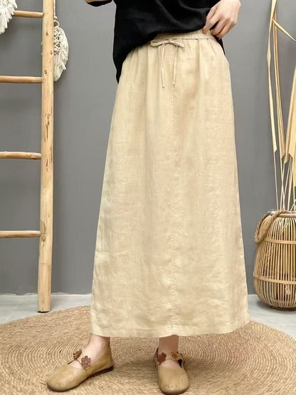 High-Waist Lace-Up Linen Pencil Skirt