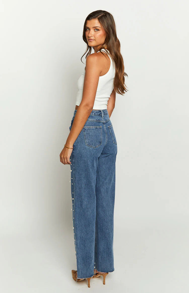 ObliqueGlam Beaded Straight Jeans