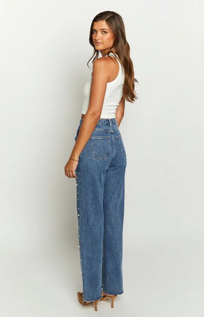 ObliqueGlam Beaded Straight Jeans