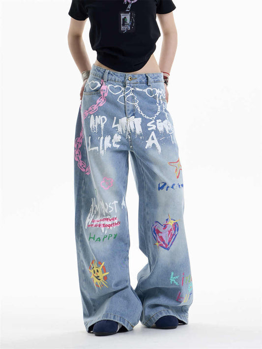 Edgy Waist Chain Printed Jeans