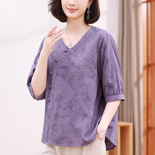 Short Sleeve T-shirt Women's Summer Cotton And Linen Chinese Style Top  Short sleeve t-shirts Sculptify™