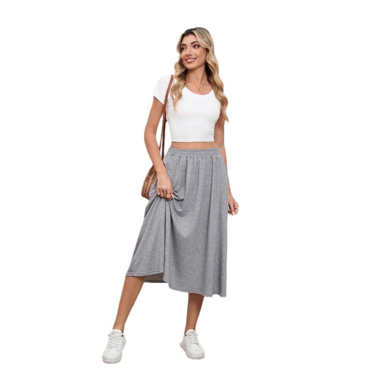 Modern High-Waist Flowy Draped Skirt