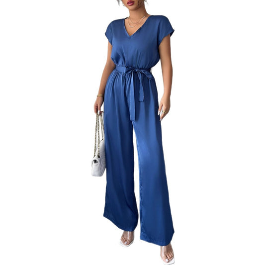 Fashion Wind Deep V High-waisted Wide-leg Jumpsuit Women's Clothing - Sculptify™