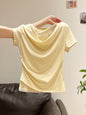 Korean Style Lace Stitching Swing Collar Off-shoulder Short Sleeve T-shirt  Short sleeve t-shirts Sculptify™