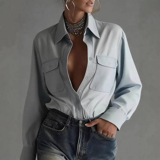 Stylish Relaxed-fit Long-sleeve Collar Shirt For Women - Sculptify™